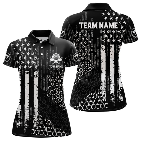 Personalized Us Flag Hive Pattern Darts Polo Shirt Patriotic Darts Jersey For Women LDT0708