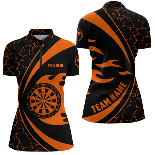Personalized Orange Fire Flame Darts Quarter Zip Shirt Darts Shirt For Women Darts Jersey LDT0711