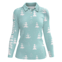 Load image into Gallery viewer, Christmas Trees And Snowflake Mint Golf Polo Shirt Custom Xmas Golf Tops For Women Golf Gifts LDT0927