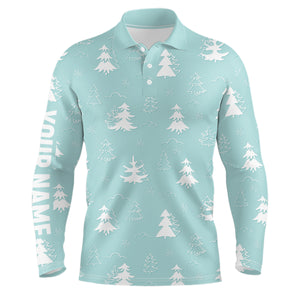 Christmas Trees And Snowflakes Mint Mens Golf Polo Shirt Custom Xmas Golf Tops For Men Golf Gifts LDT0927