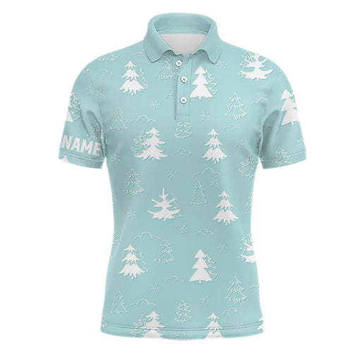 Christmas Trees And Snowflakes Mint Mens Golf Polo Shirt Custom Xmas Golf Tops For Men Golf Gifts LDT0927