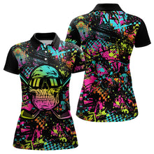 Load image into Gallery viewer, Skull Graffiti Womens Golf Polo Shirts, Custom Colorful Skull Golf Shirts For Women, Best Golf Gifts LDT0138