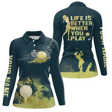 Load image into Gallery viewer, Womens Golf Artistic Wet Paint Polo Shirt, Dark Green Golf Shirts For Womens, Golfing Gifts LDT0143