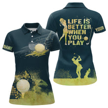 Load image into Gallery viewer, Womens Golf Artistic Wet Paint Polo Shirt, Dark Green Golf Shirts For Womens, Golfing Gifts LDT0143