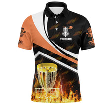 Load image into Gallery viewer, Personalized Disc Golf Fire Flame Orange Style Custom Golf Shirts For Men, Disc Golf Gifts LDT0171