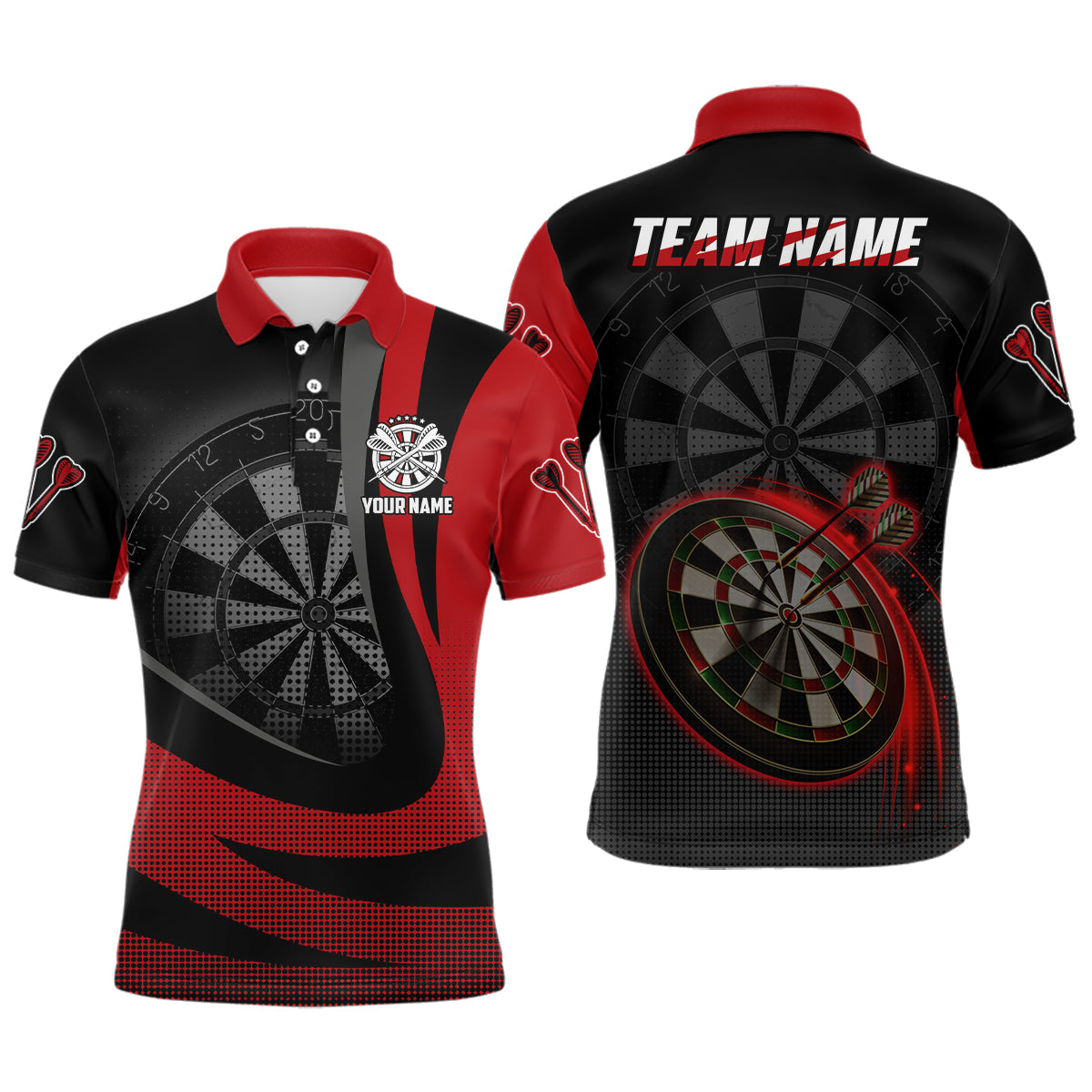 Personalized Black Red 3D Mens Darts Polo Shirt Custom Cool Darts Team Jersey For Men LDT0737