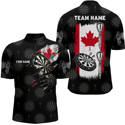Personalized Retro Canada Flag Darts Quarter-zip Shirt Custom Patriotic Men Darts Jersey LDT0959