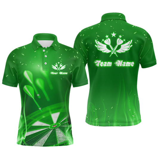 Green Fire Flame Star Personalized Mens Darts Polo Shirt Custom Cool Dart Jerseys For Men LDT1376