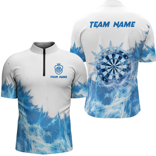 Icy Blue White Darts Quarter Zip Shirt Customized Darts Shirt For Men Darts Team Jersey LDT1377