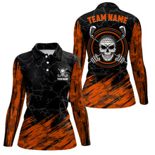 Load image into Gallery viewer, Personalized 3D All Over Print Skull Womens Golf Polos, Orange &amp; Black Golf Shirts For Women LDT0178