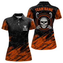Load image into Gallery viewer, Personalized 3D All Over Print Skull Womens Golf Polos, Orange &amp; Black Golf Shirts For Women LDT0178