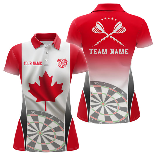 3D Canadian Flag Patriotic Darts Polo Shirt Personalized Dart Shirts Canada For Women LDT0764