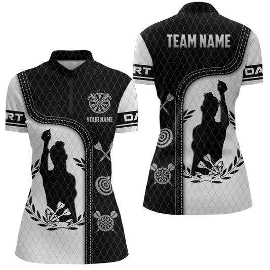 Black White 3D All Over Print Darts Quarter Zip Shirt Personalized Jersey For Women Player LDT0994
