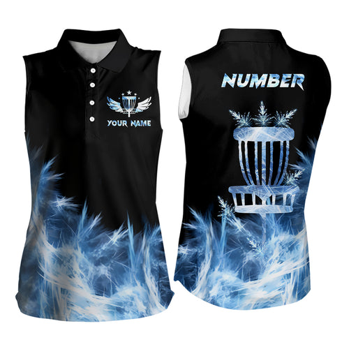 Icy Blue Womens Sleeveless Disc Golf Polos Custom Disc Golf Gifts For Women Disc Golf Basket Shirts LDT1402