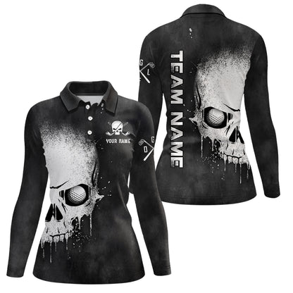 Smoke Skull Black White Womens Golf Polo Shirts Custom Scary Golf Shirts For Women Golf Gifts LDT1407