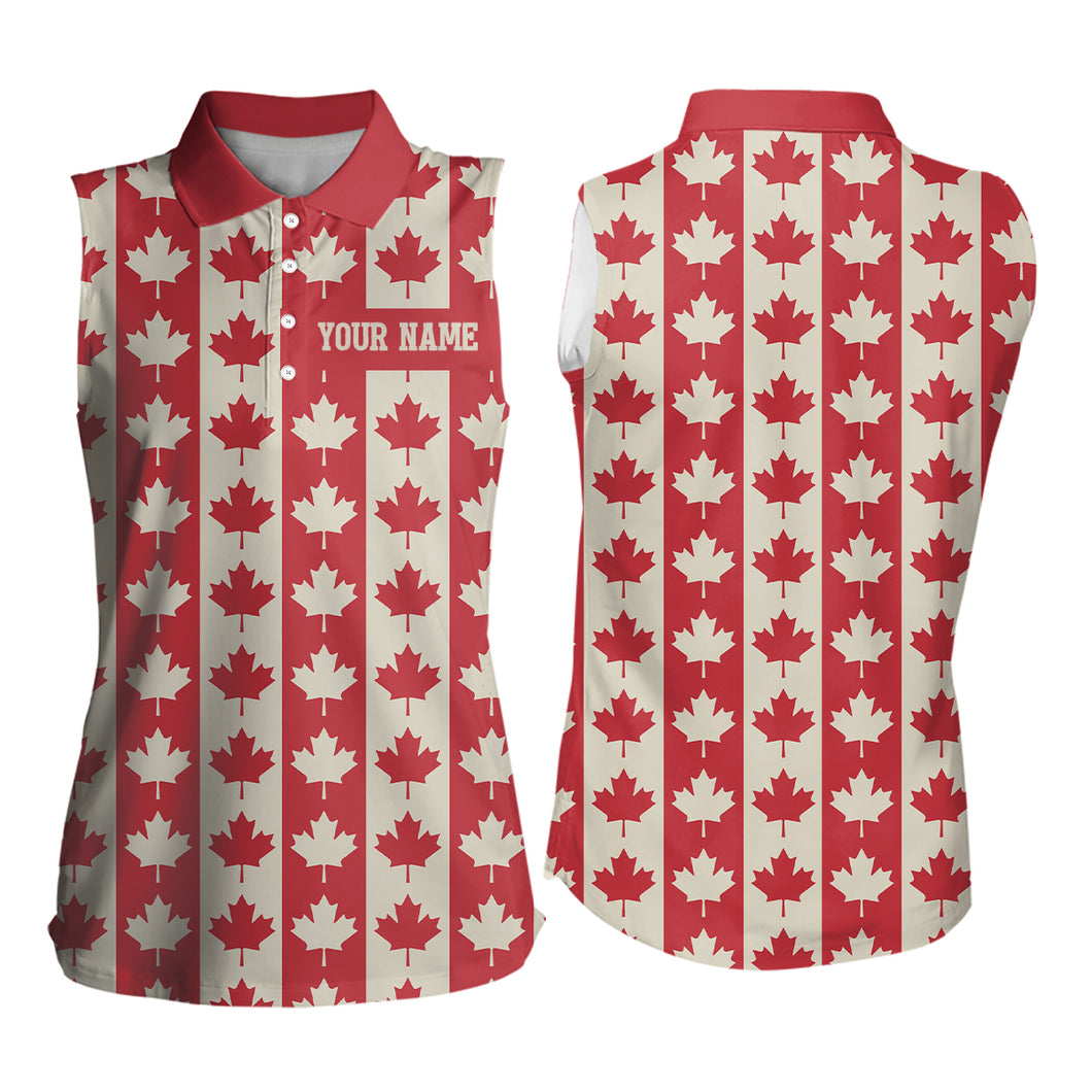 Canadian Flag Vintage Maple Leaf Womens Sleeveless Polo Shirt Custom Patriotic Golf Shirts For Women LDT0465