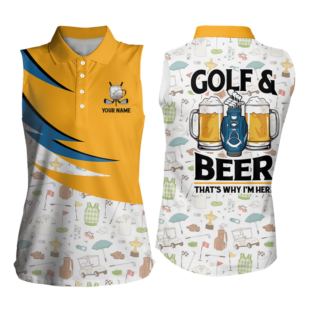 Golf & Beer That's Why I'm Here Golf Icons Seamless Womens Sleeveless Polo Shirt Golf Shirt For Women LDT0471