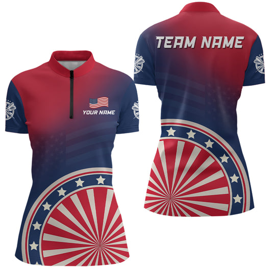 Gradient American Flag Dartboard Womens Quarter Zip Shirt Patriotic Dart Jerseys For Women LDT1003