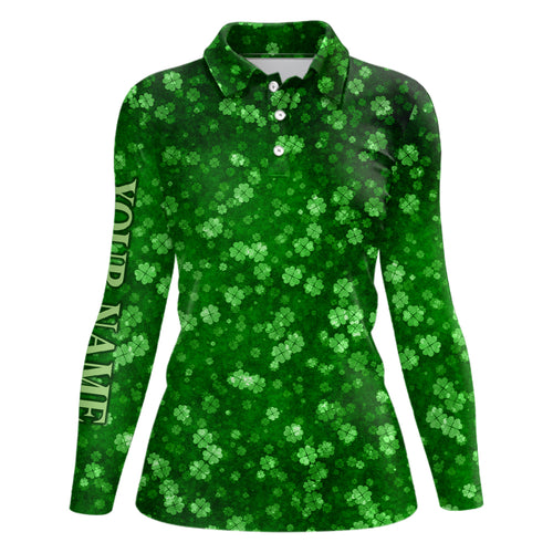 3D Grunge Green Clovers St Patrick Day Womens Golf Polo Shirts Custom Golf Gifts For Women LDT1417