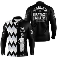 Load image into Gallery viewer, Skull Funny Golf Custom Name Polo Shirt Black &amp; White Argyle Golf Shirts For Men, Golf Gifts LDT0209