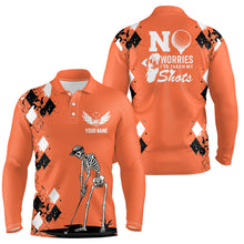 Load image into Gallery viewer, Mens Skull Golf Polo Shirt Argyle Pattern Orange Golf Shirts For Mens Halloween Golf Gifts LDT0479