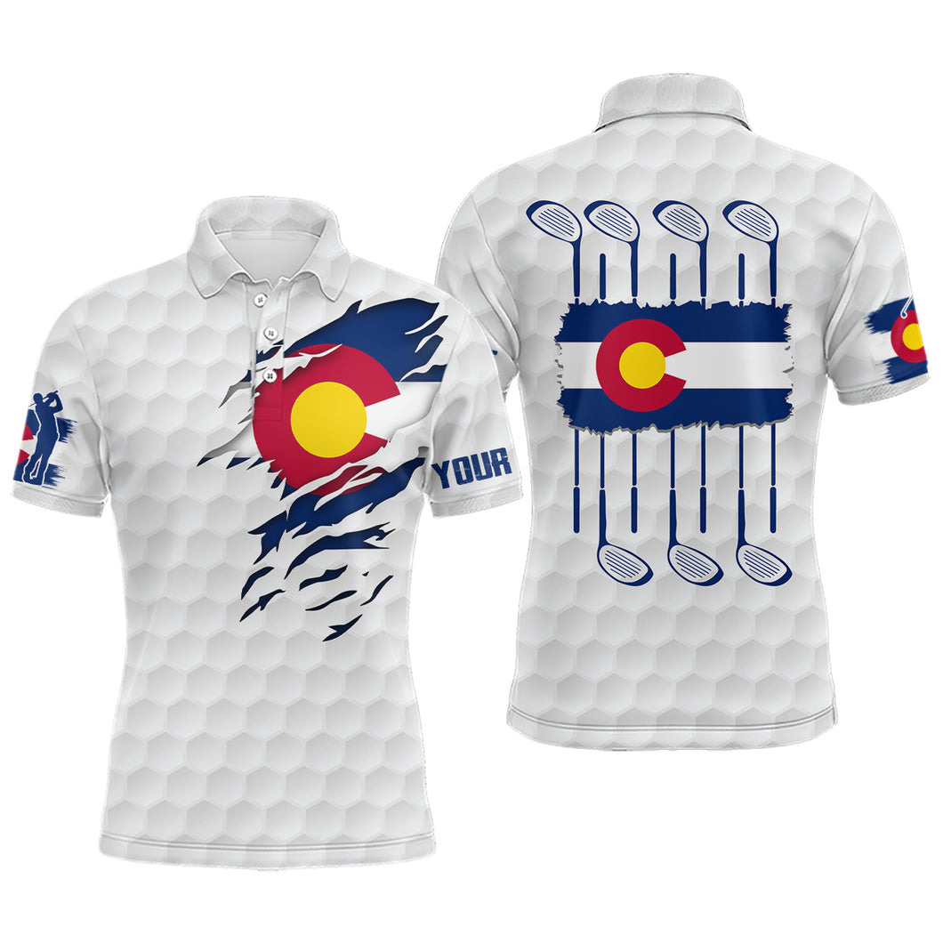 Colorado Flag Golf Pattern White Mens Polo Shirt Custom Golf Shirts For Men Patriotic Golf Gifts LDT0785