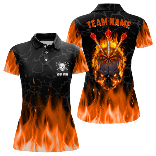 Orange Flame Skull Womens Darts Polo Shirt Custom Scary Darts Shirt For Women Dart Jerseys LDT1421
