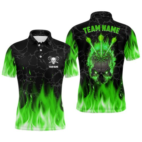 Green Flame Skull Mens Darts Polo Shirt Custom Scary Darts Shirt For Men Dart Jerseys LDT1423