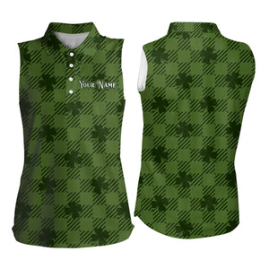 Clover Checkered Pattern St Patrick Day Womens Sleeveless Polo Shirt Customized Golf Shirts For Women LDT1262