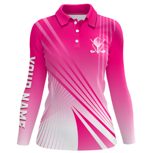 Pink White Womens Golf Polo Shirts Custom Name Golf Shirts For Women Personalized Golf Gifts LDT1319