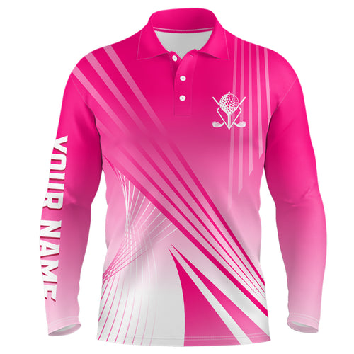 Pink White Gradient Mens Golf Polo Shirts Custom Name Golf Shirts For Men Personalized Golfer Gifts LDT1319