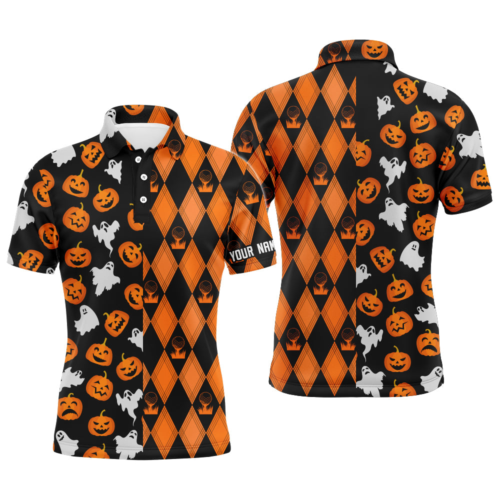 Halloween Boo Pumpkin Black Orange Argyle Mens Golf Polo Shirts Funny Golf Gifts For Men LDT0412