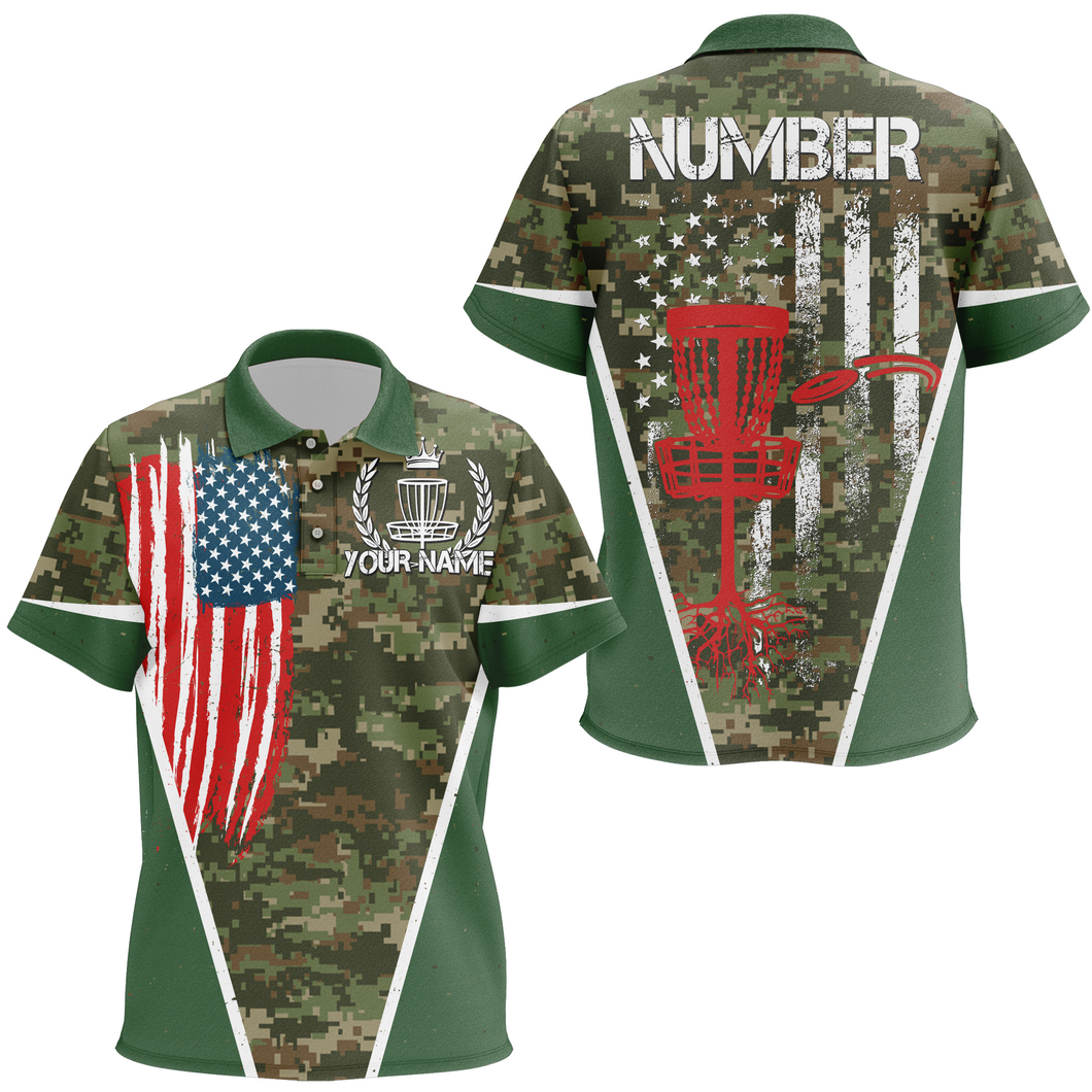 Green Camouflage Vintage Usa Flag Kids Disc Golf Polo Shirt Unisex Patriotic Disc Golf Shirts For Kid LDT0518