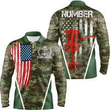 Load image into Gallery viewer, Green Camouflage Vintage Usa Flag Mens Disc Golf Polo Shirt Patriotic Disc Golf Shirts For Men LDT0518