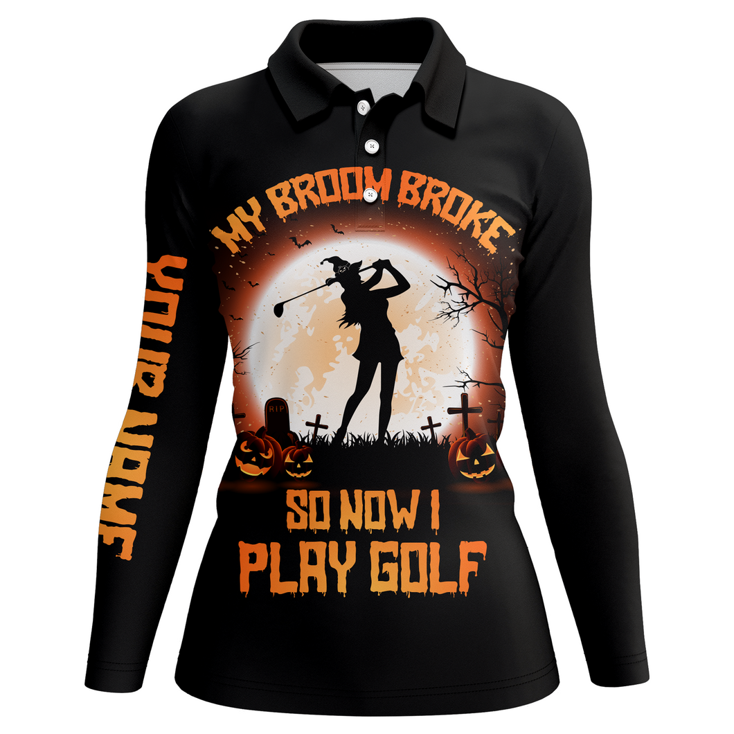 My Broom Broke So Now I Golf Orange Halloween Polo Shirts Witch Scary Golf Gifts For Women LDT0372