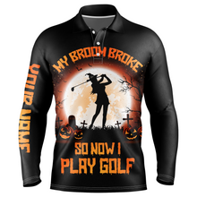 Load image into Gallery viewer, My Broom Broke So Now I Golf Orange Halloween Mens Polo Shirts Witch Scary Golf Gifts For Men LDT0372