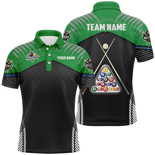 Personalized Sport Green 8 Ball Billiard 3D Polo Shirts For Men, Custom Pool Billiard Balls Jerseys VHM1027
