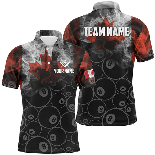 Personalized Vintage Smoke Canadian Flag Billiard Polo Shirts For Men, 8 Ball Pool Team Jerseys VHM0696