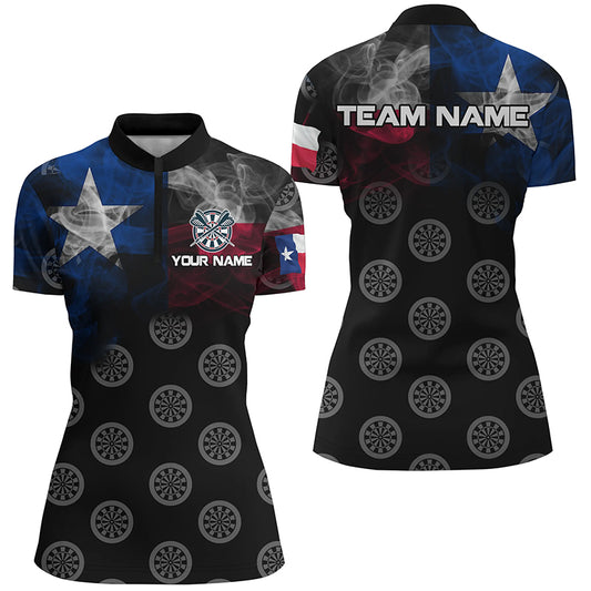 Personalized Smoke Texas Flag Dart Quarter-Zip Shirts, Patriotic Darts Shirts For Women Dart Jerseys VHM1102