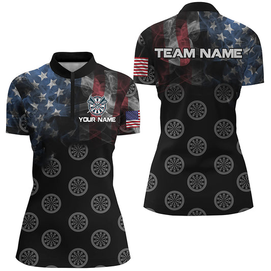 Personalized Smoke US Flag Dart Quarter-Zip Shirts, Patriotic Darts Shirts For Women Dart Jerseys VHM1103