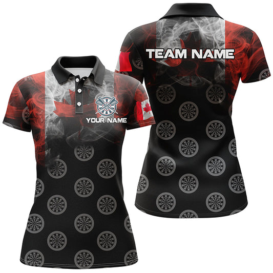 Personalized Smoke Canada Flag Dart Polo Shirts, Custom Patriotic Darts Shirts For Women Dart Jerseys VHM1104
