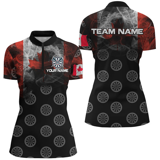 Personalized Smoke Canada Flag Dart Quarter-Zip Shirts, Patriotic Darts Shirts For Women Dart Jerseys VHM1104