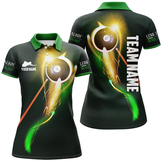Personalized Less Talkin' More Chalkin' Billiard 3D Polo Shirts For Women, 8 Ball Billiards Jerseys VHM0222
