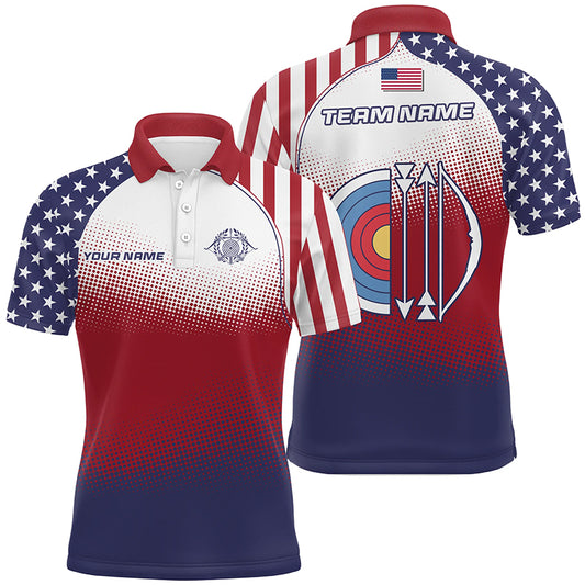 Personalized American Flag Target Archery 3D Polo Shirts For Men, Custom Archery Jerseys Designs VHM1075