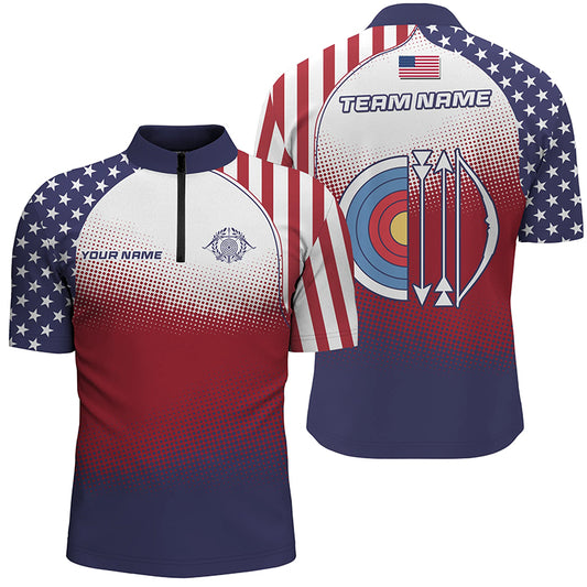 Personalized American Flag Target Archery 3D Quarter-Zip Shirts For Men, Archery Jerseys Designs VHM1075
