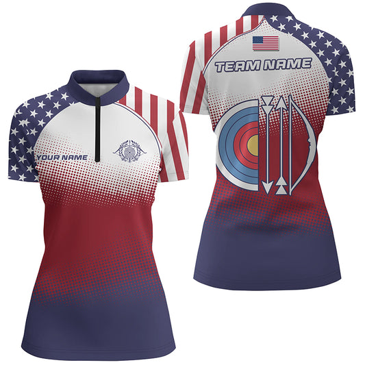 Personalized American Flag Target Archery 3D Quarter-Zip Shirts For Women, Archery Jerseys Designs VHM1075