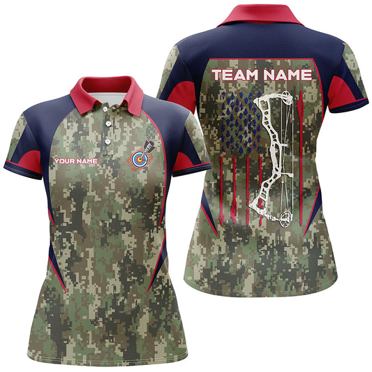 Personalized US Flag Camouflage Archery Polo Shirts For Women Archery Jerseys Custom Archery Shirts VHM1140