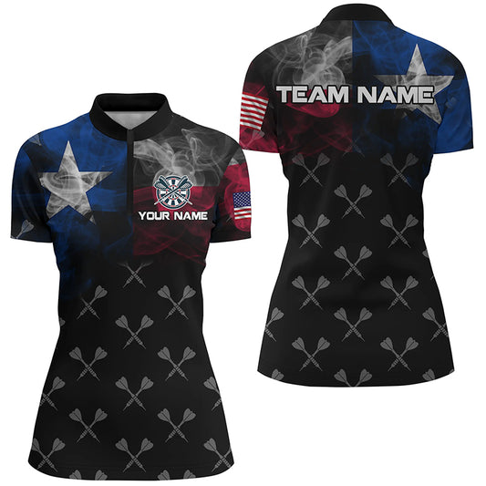 Personalized Smoke Texas Flag Dart Quarter-Zip Shirts, Patriotic Darts Shirts For Women Dart Jerseys VHM1093