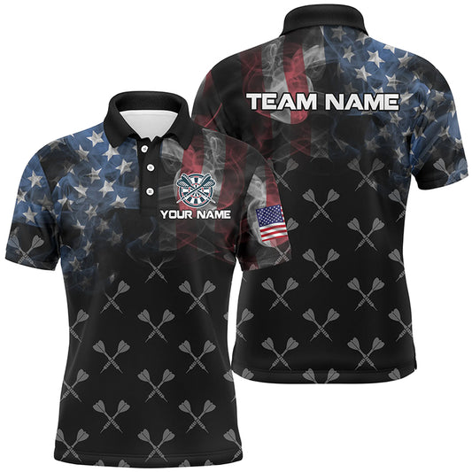 Personalized Smoke US Flag Dart Polo Shirts, Custom Patriotic Darts Shirts For Men Dart Jerseys VHM1094