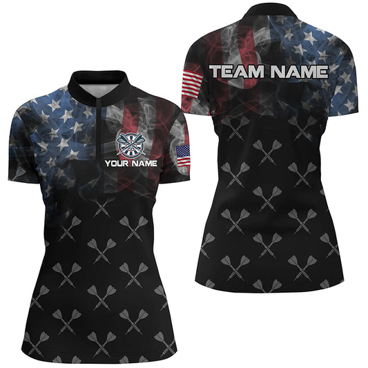 Personalized Smoke US Flag Dart Quarter-Zip Shirts, Patriotic Darts Shirts For Women Dart Jerseys VHM1094